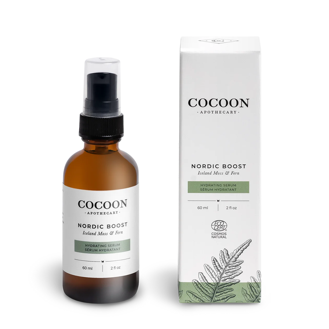 cocoon apothecary nordic boost hydrating serum bottle and box