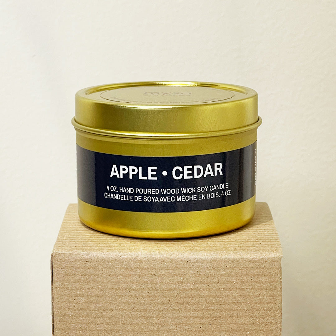 mysa candles apple cedar 4oz gold tin